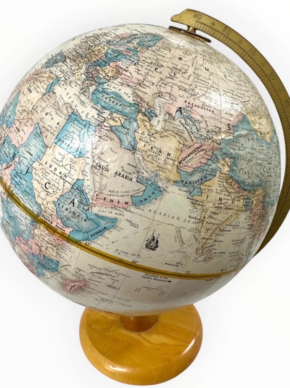 Vintage c1979 Replogle World Classic 12” Globe Raised Relief Wood Base USA